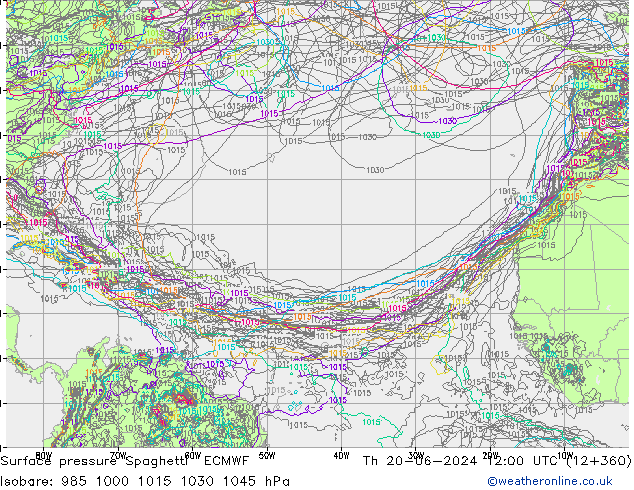 Atmosférický tlak Spaghetti ECMWF Čt 20.06.2024 12 UTC