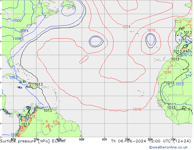 Atmosférický tlak ECMWF Čt 06.06.2024 12 UTC