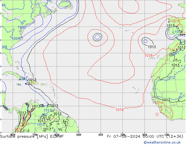 pressão do solo ECMWF Sex 07.06.2024 00 UTC