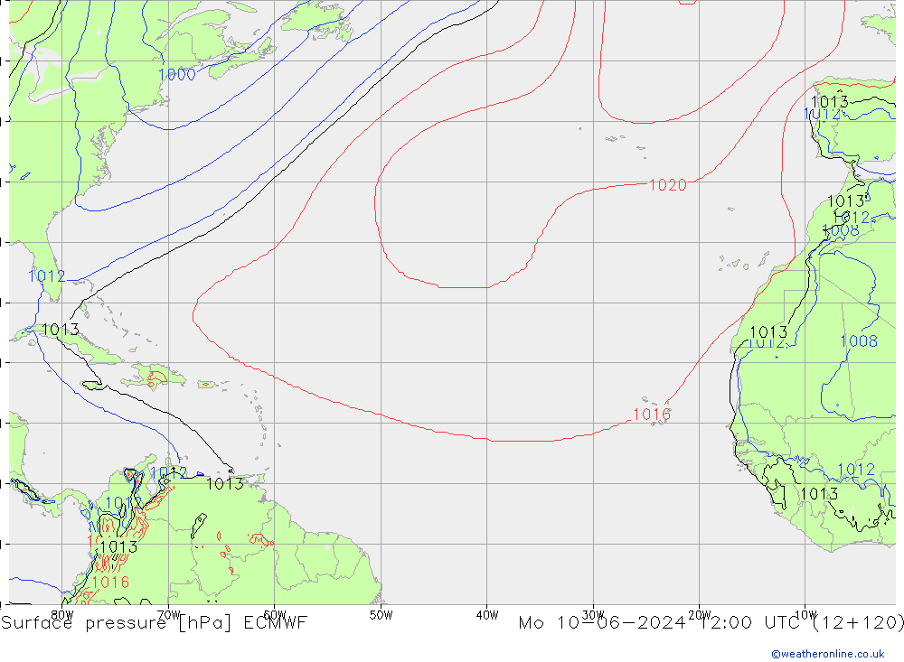 Surface pressure ECMWF Mo 10.06.2024 12 UTC