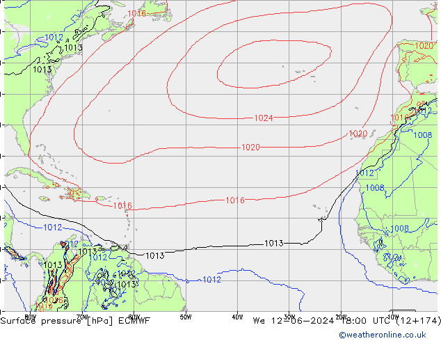 Pressione al suolo ECMWF mer 12.06.2024 18 UTC