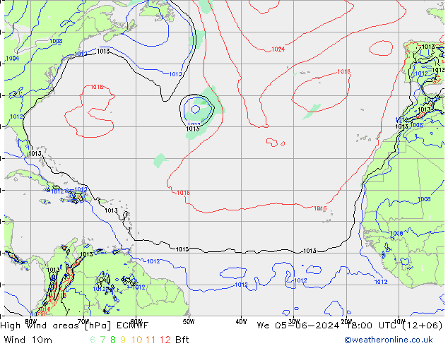 High wind areas ECMWF mié 05.06.2024 18 UTC