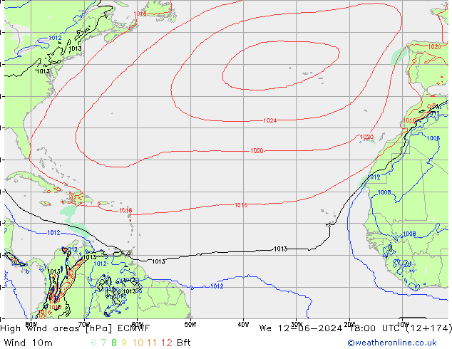 High wind areas ECMWF ср 12.06.2024 18 UTC