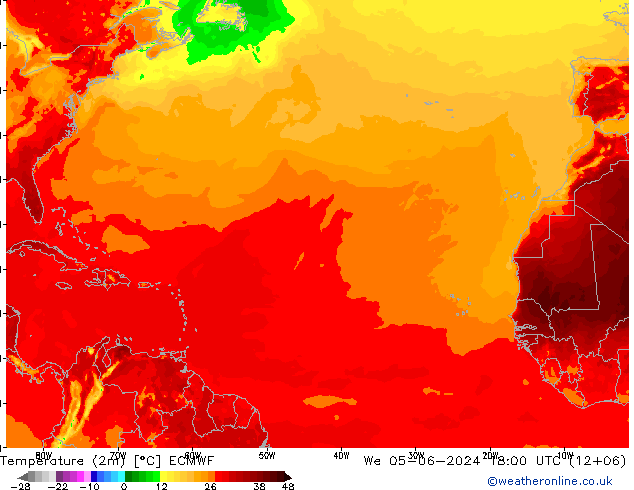 Sıcaklık Haritası (2m) ECMWF Çar 05.06.2024 18 UTC