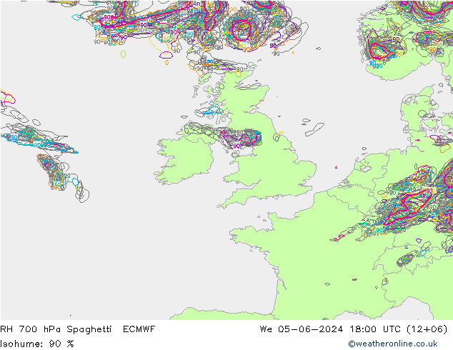 Humidité rel. 700 hPa Spaghetti ECMWF mer 05.06.2024 18 UTC