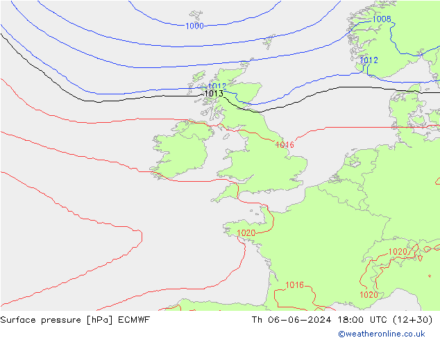 Surface pressure ECMWF Th 06.06.2024 18 UTC