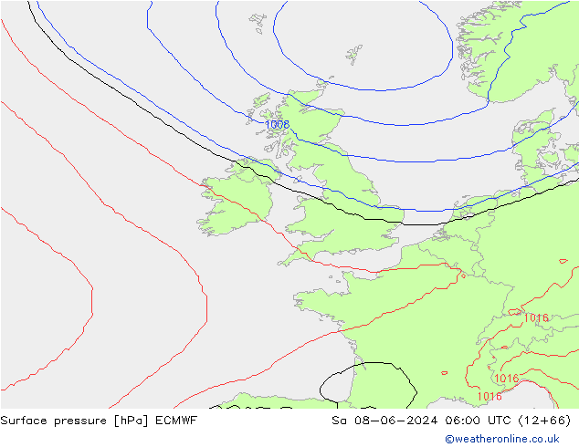 Pressione al suolo ECMWF sab 08.06.2024 06 UTC