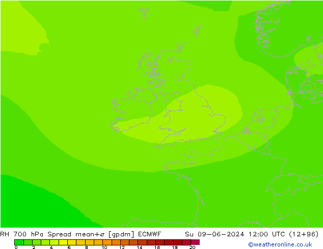 RH 700 hPa Spread ECMWF Ne 09.06.2024 12 UTC