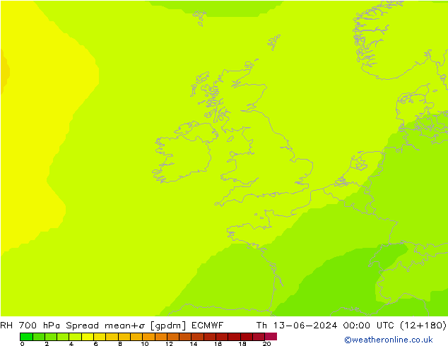 RH 700 hPa Spread ECMWF Th 13.06.2024 00 UTC