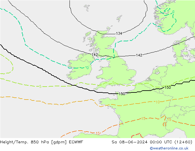 Height/Temp. 850 hPa ECMWF So 08.06.2024 00 UTC