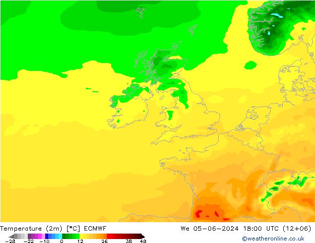 Temperature (2m) ECMWF We 05.06.2024 18 UTC