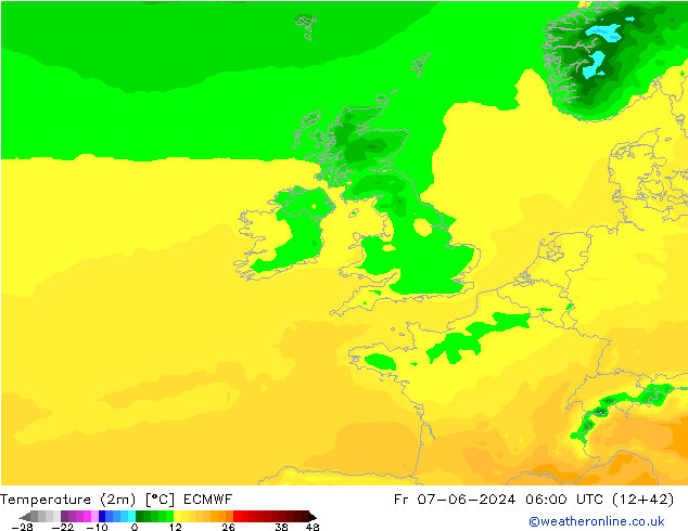 Temperature (2m) ECMWF Fr 07.06.2024 06 UTC