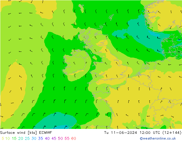 Rüzgar 10 m ECMWF Sa 11.06.2024 12 UTC