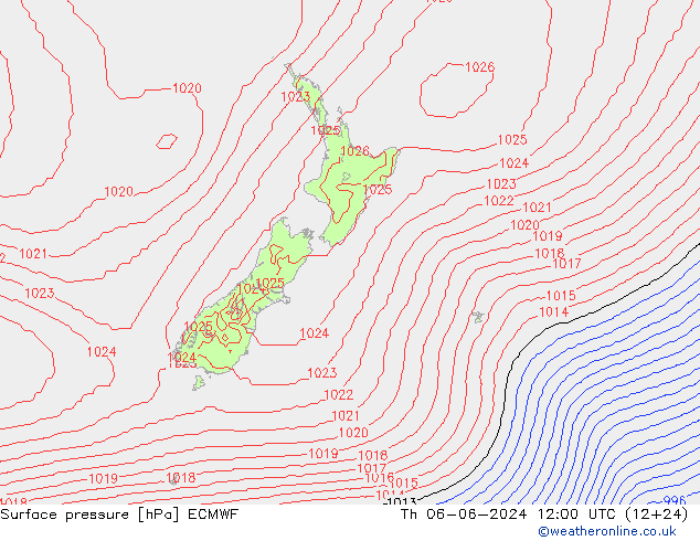 Surface pressure ECMWF Th 06.06.2024 12 UTC