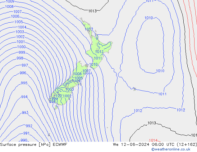 Surface pressure ECMWF We 12.06.2024 06 UTC