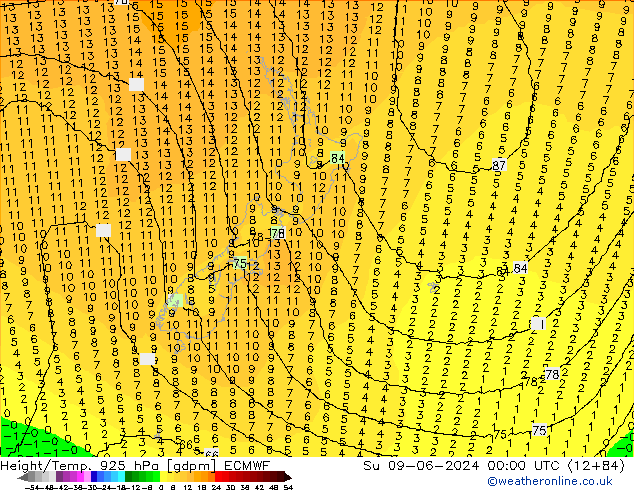 Height/Temp. 925 гПа ECMWF Вс 09.06.2024 00 UTC