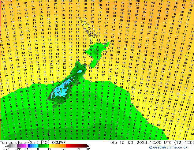 Sıcaklık Haritası (2m) ECMWF Pzt 10.06.2024 18 UTC