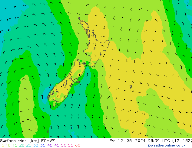 Surface wind ECMWF We 12.06.2024 06 UTC