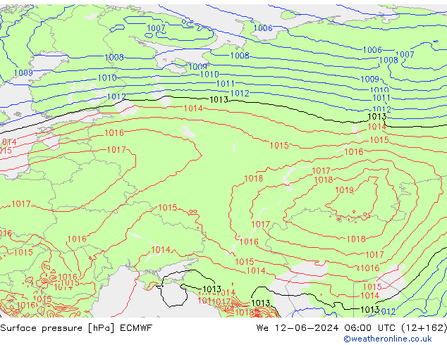 Presión superficial ECMWF mié 12.06.2024 06 UTC