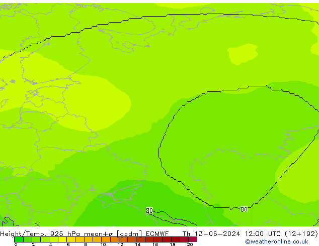 Height/Temp. 925 hPa ECMWF Qui 13.06.2024 12 UTC