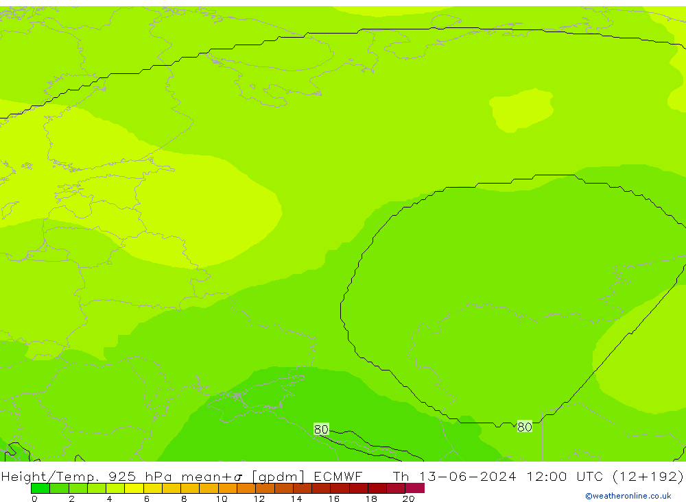 Height/Temp. 925 hPa ECMWF gio 13.06.2024 12 UTC