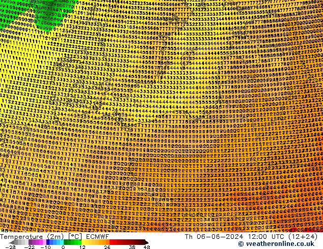 Temperatura (2m) ECMWF Qui 06.06.2024 12 UTC