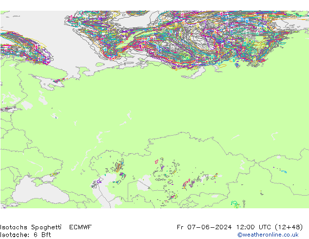 Isotachs Spaghetti ECMWF Sex 07.06.2024 12 UTC