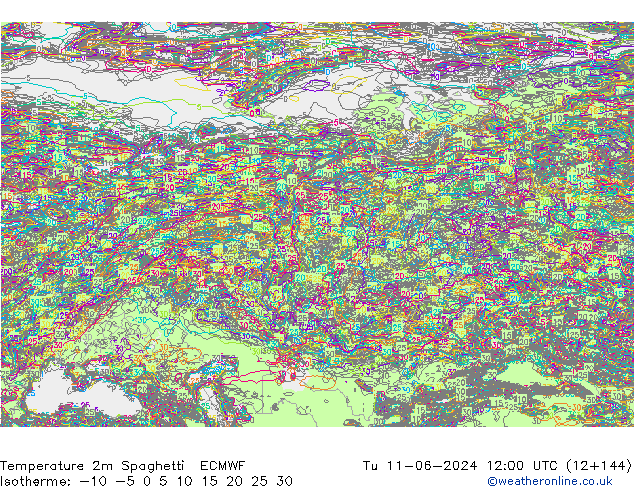 Temperature 2m Spaghetti ECMWF Tu 11.06.2024 12 UTC