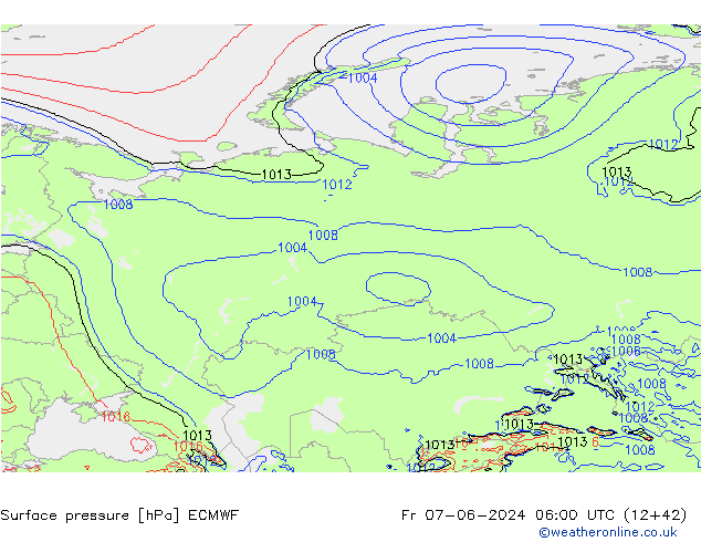 Atmosférický tlak ECMWF Pá 07.06.2024 06 UTC