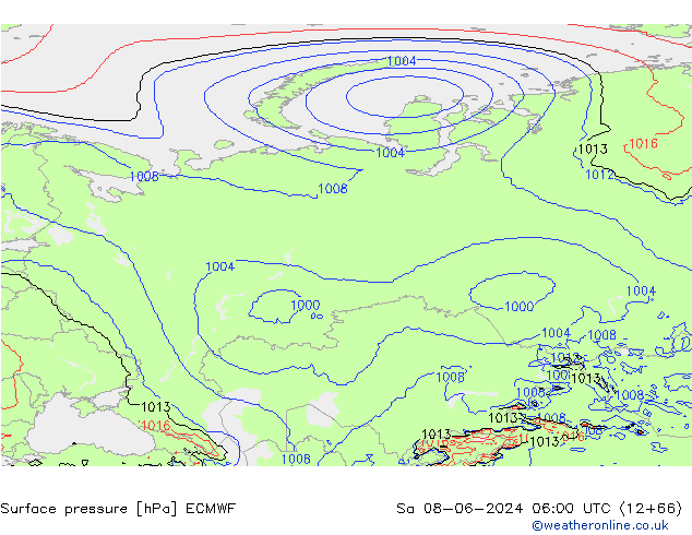 pressão do solo ECMWF Sáb 08.06.2024 06 UTC