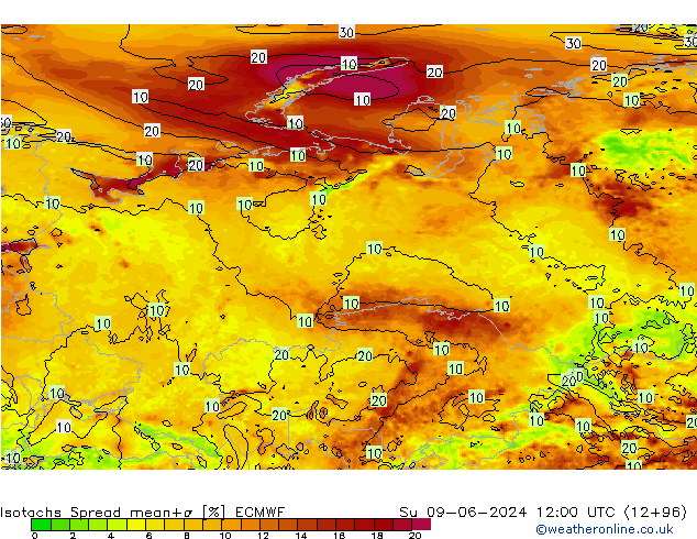 Isotaca Spread ECMWF dom 09.06.2024 12 UTC