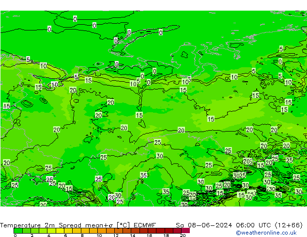 Temperatura 2m Spread ECMWF Sáb 08.06.2024 06 UTC