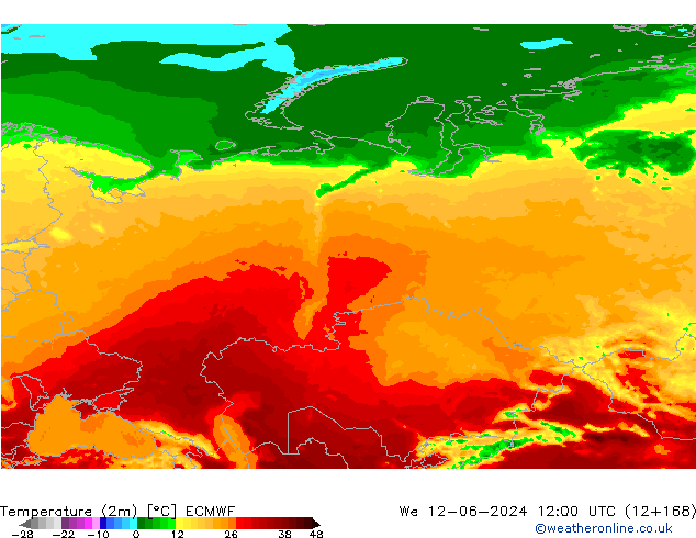 Temperatura (2m) ECMWF Qua 12.06.2024 12 UTC