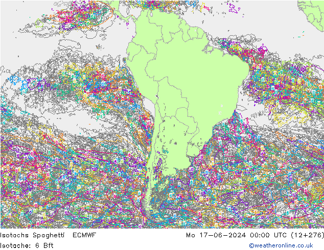 Isotachs Spaghetti ECMWF lun 17.06.2024 00 UTC