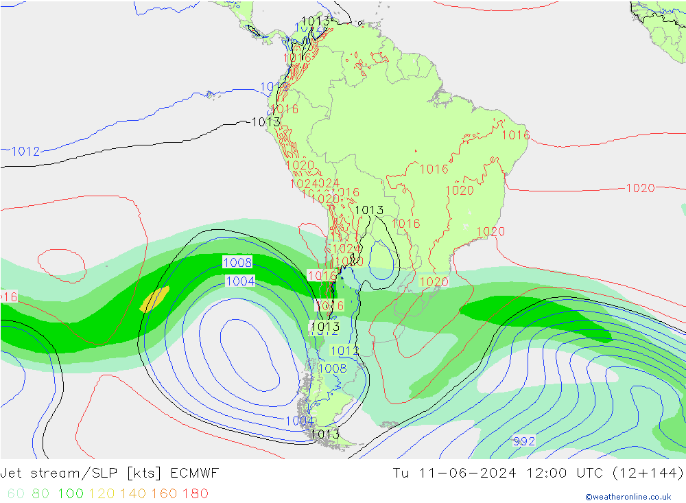 Straalstroom/SLP ECMWF di 11.06.2024 12 UTC