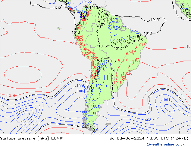 Pressione al suolo ECMWF sab 08.06.2024 18 UTC