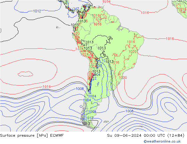 pressão do solo ECMWF Dom 09.06.2024 00 UTC