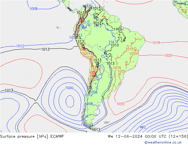 Luchtdruk (Grond) ECMWF wo 12.06.2024 00 UTC