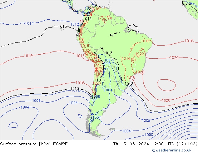 Surface pressure ECMWF Th 13.06.2024 12 UTC