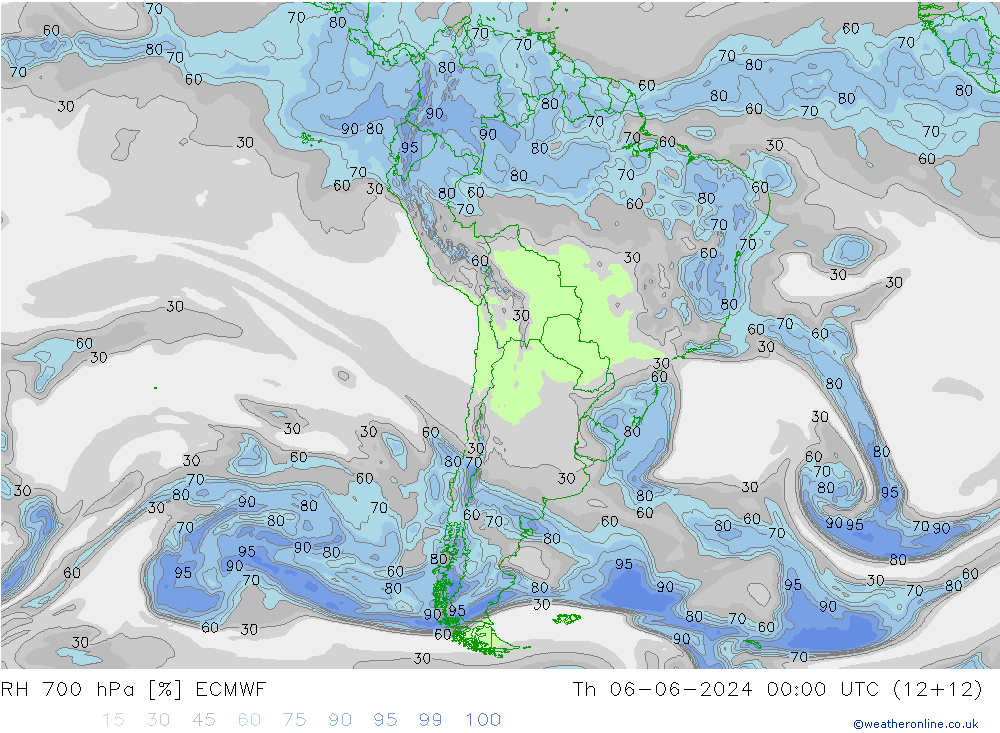 RH 700 hPa ECMWF Qui 06.06.2024 00 UTC