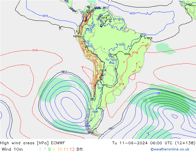 Izotacha ECMWF wto. 11.06.2024 06 UTC