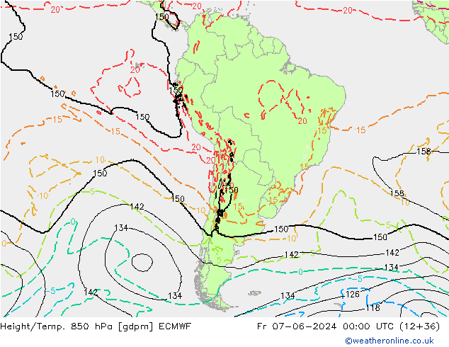 Height/Temp. 850 hPa ECMWF Pá 07.06.2024 00 UTC