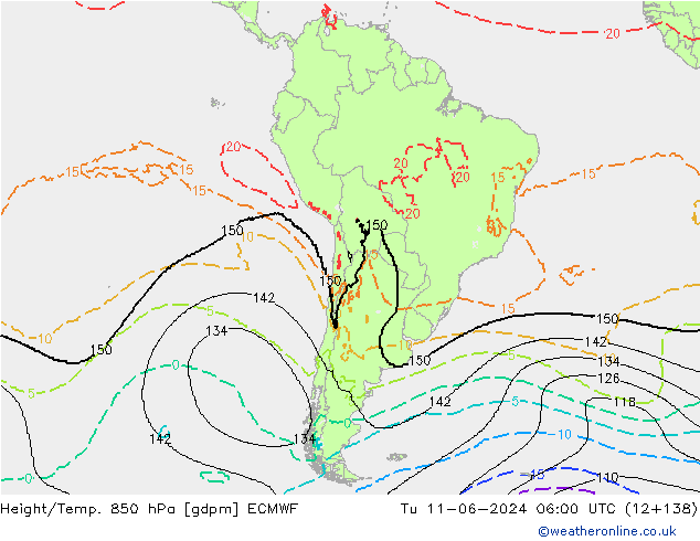 Height/Temp. 850 hPa ECMWF Tu 11.06.2024 06 UTC