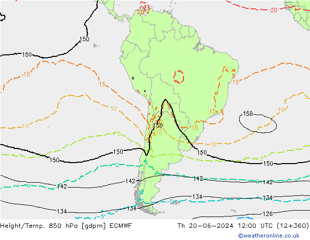 Yükseklik/Sıc. 850 hPa ECMWF Per 20.06.2024 12 UTC