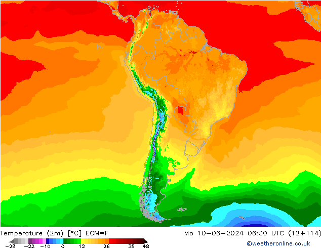 Temperature (2m) ECMWF Mo 10.06.2024 06 UTC