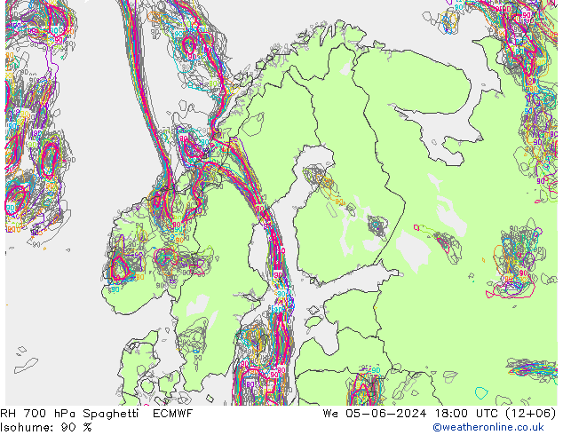 RH 700 hPa Spaghetti ECMWF Mi 05.06.2024 18 UTC