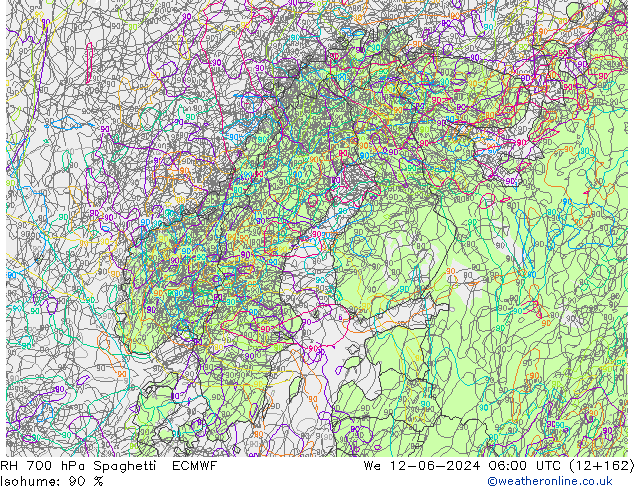 RH 700 гПа Spaghetti ECMWF ср 12.06.2024 06 UTC