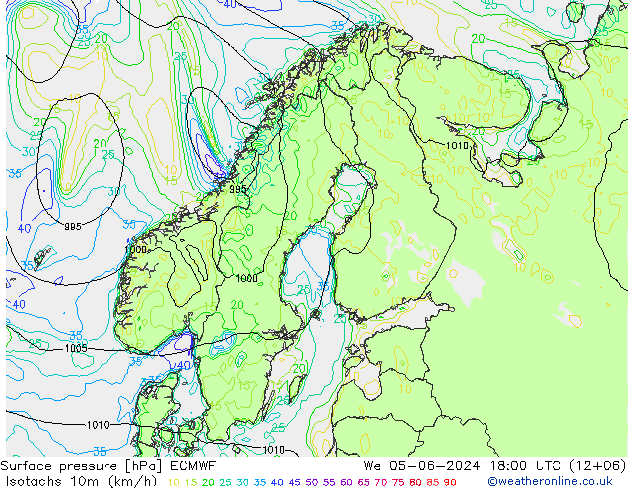 Isotachen (km/h) ECMWF Mi 05.06.2024 18 UTC