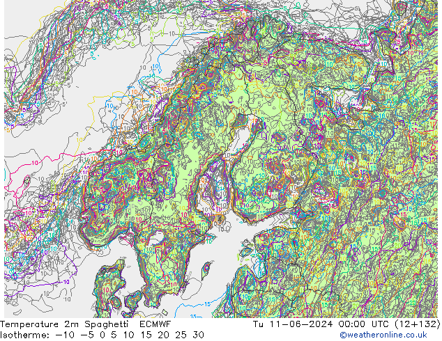 Temperaturkarte Spaghetti ECMWF Di 11.06.2024 00 UTC