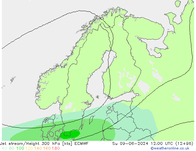 Jet stream/Height 300 hPa ECMWF Su 09.06.2024 12 UTC